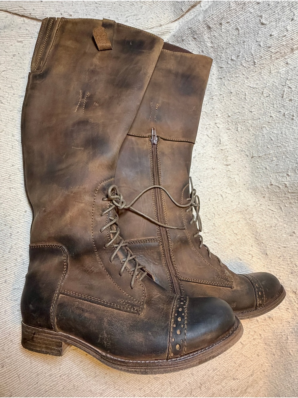 Jeffrey Campbell Distressed Brown Lace-Up Tall Riding Boots